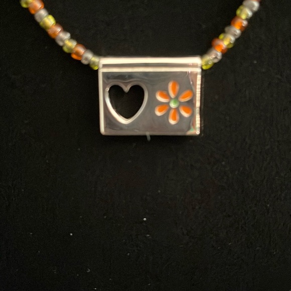 3/$25 🍀Lia Sophia Silver, Brown and Orange Daisy and Heart Necklace - Picture 2 of 5